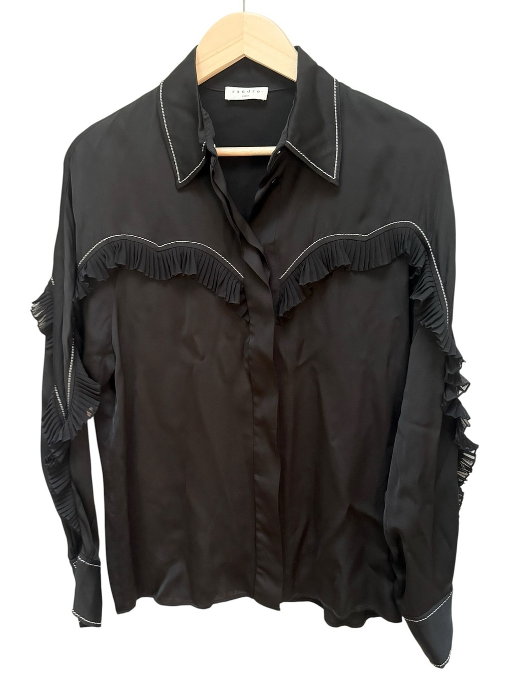 Sandro Rafi Black Ruffle Western Blouse - Picture 5 of 15